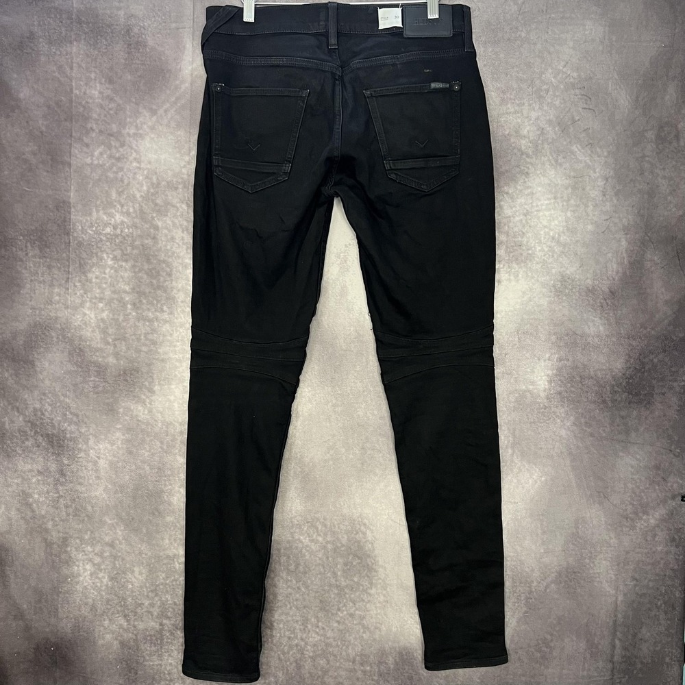 Hudson Ethan Biker Skinny Jeans Mens 30 Black Moto Stretch Denim Pants - Picture 4 of 13